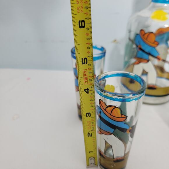 Vintage Hand Painted Mexican Teguila Decanter Set With 4 Shot Glasses 31826-1Bx9 - Picture 3 of 10